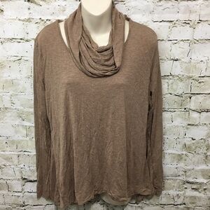 🌻 Crochet Brown Cowl Neck Long Sleeve Top F49